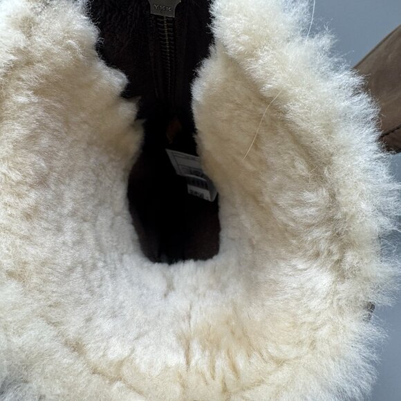 UGG Arquette Brown Leather Winter Boots Womens Size 7 Zip Sheepskin Cuff - Picture 6 of 8